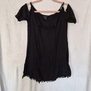 Cover 2 Cover Black Mini Dress with Pom-Pom Hem.